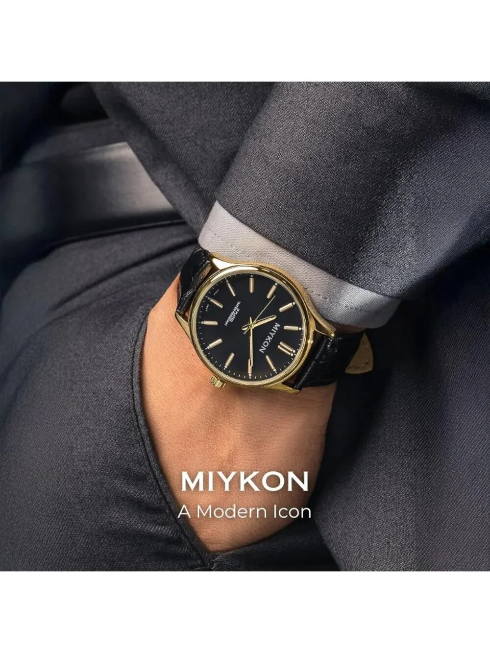 Mens Black Gold Analog Genuine Leather Strap Ultra-Thin Waterproof Classic Watch